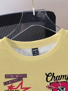 SHEIN EZwear Casual Street Style Letter Badge & Rabbit Graphic Round Neck Loose Short Sleeve T-Shirt For Women, Summer Back To School