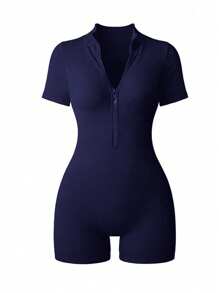 INAWLY Damski kombinezon w jednolitym kolorze ze stójką, dopasowany do sylwetki, swobodny, letni