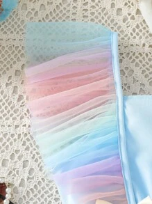 SHEIN 1 pezzo Elegante abito da festa per ragazze rosa con vita vita arricciata, fiocco, maniche a campana in tulle colorato, adatto per ragazze dolci