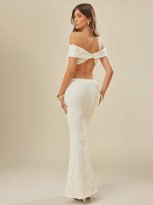 L'Amorae Elegant Vacation 3D Flower V Waist Maxi Skirt - White - View 3