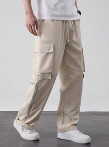 Manfinity Hypemode Men's Beige Cropped Cargo Pants With Zipper Detail And Multiple Pockets