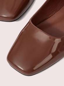 CUCCOO DOLLMOD CUCCOO Fashionable Silver Metallic Mary Jane Chunky Heeled Flats - Mocha Brown - View 7