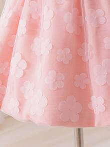 SHEIN Glamorique Kids Baby Girls Party Dress Floral Embroidery Tulle Princess Dress With Bowknot For Party, Wedding, Formal Occasions - Pink - View 8