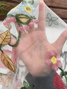 SHEIN White Floral Embroidered Sheer Knitted Maternity T-Shirt: A Stylish And Comfortable Short Sleeve Top With A Round Neck And Regular Hem, Perfect For Casual Wear During Pregnancy. - White - View 7