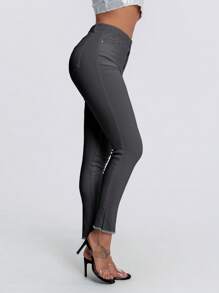 SHEIN SXY Quần Jeans Ôm Vừa Màu Trơn Thường Ngày - Xám - Xem 2