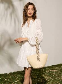 SHECARRY Women Geometric Pattern Tassel Decor Large Capacity Shoulder Bag For Travel And Vacation - Apricot - View 4