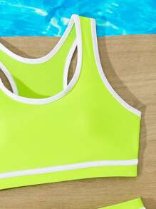 SHEIN Tween Girls' Summer Vacation Beach Contrast Trim Bikini Set - Yellow - View 5