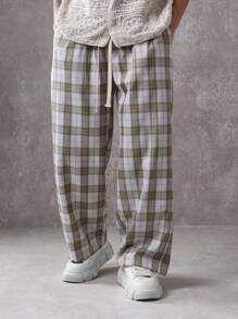 SUMWON Luxury Designer Check Plaid Pants Wide Leg Drawstring Trousers High Fashion Streetwear Relaxed Fit Fall Winter Loungewear Comfortable Premium - Multicolor - View 2