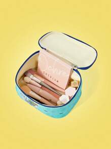 TOM & JERRY X SHEIN Fashionable Cartoon Mouse & Plant Print Zipper Storage Bag - Blue - View 4