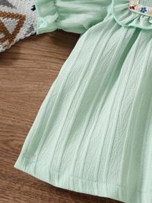 2pcs Set Baby Girls Sage Green Princess Ruffle Trim Short Sleeve Top With Flower Ribbon Bow,Cute Summer Family Matching Outfit For Spring & Autumn - Mint Green - View 3