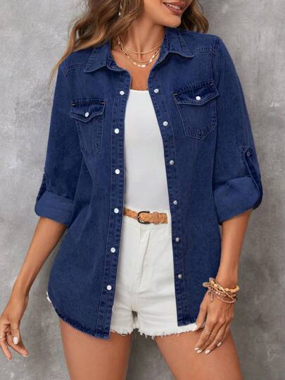 Vivid Eden Damen Lässige Jeansbluse, geeignet für den Sommer