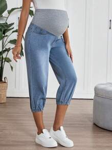 SHEIN Maternity Casual Fitted Capri Tapered Jeans,Beach For Maternity,Summer, Mother's Day,4th Of July,Graduation,Brunch