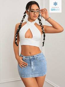 Flexra Summer Sexy Distressed Fitted Mini Denim Skirt - Light Wash - View 3