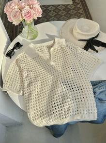 Comfortcana 秋冬大码女纯色镂空落肩宽松针织毛衣