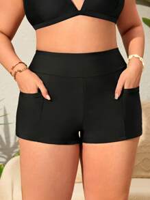SHEIN Swim Plus Size Solid Color Fashionable Swim Bottom, Suitable For Summer - Black - View 4