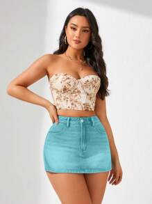 SHEIN Privé 女式前口袋休闲百搭牛仔短裙裤