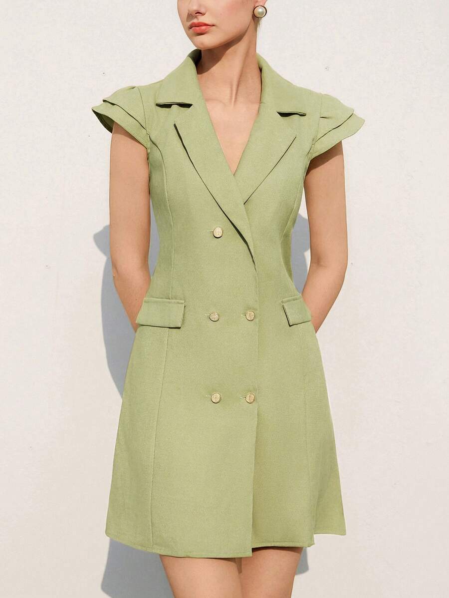 Chiquease Váy Blazer không tay hai hàng khuy cho tiệc Giáng sinh - màu xanh lá - Xem 1