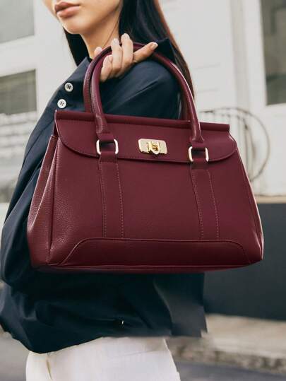 SHECARRY 时尚百搭手提包通勤包，时尚勃艮第包，时尚女士包包优雅