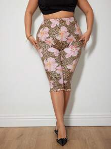 SHEIN ICON Leggings Capri Plus Size con stampa leopardata e floreale