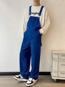 Claim Dot Men's Loose Fit Dungarees Jumpsuit With Pockets - Navy Blue - View 4