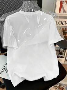 女士沙滩海星与贝壳印花白色圆领短袖T恤 - 白色 - 查看 2