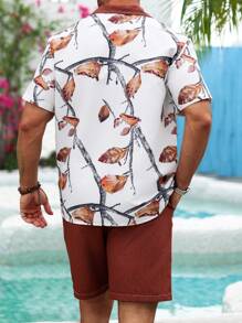 Manfinity RSRT Conjunto de Camisa de Manga Curta e Shorts com Estampa Floral Tropical para Homens - Multicolorido - Visão 2