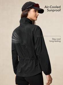 OutZeal WeatherProof-Air Water-Resistant UPF50+ Lightweight Stand Collar Jacket Women For LightRain With Zipper Pockets Athletic Workout Running