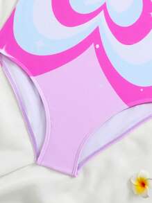 SHEIN Tween Girls Butterfly Print One-Piece Swimsuit - Pink - View 7