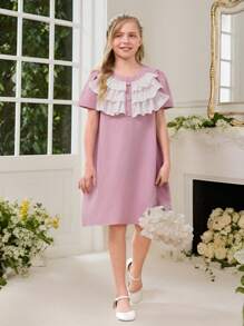 Elegantes, modisches Abendkleid mit Rüschenbesatz für Tween-Mädchen
