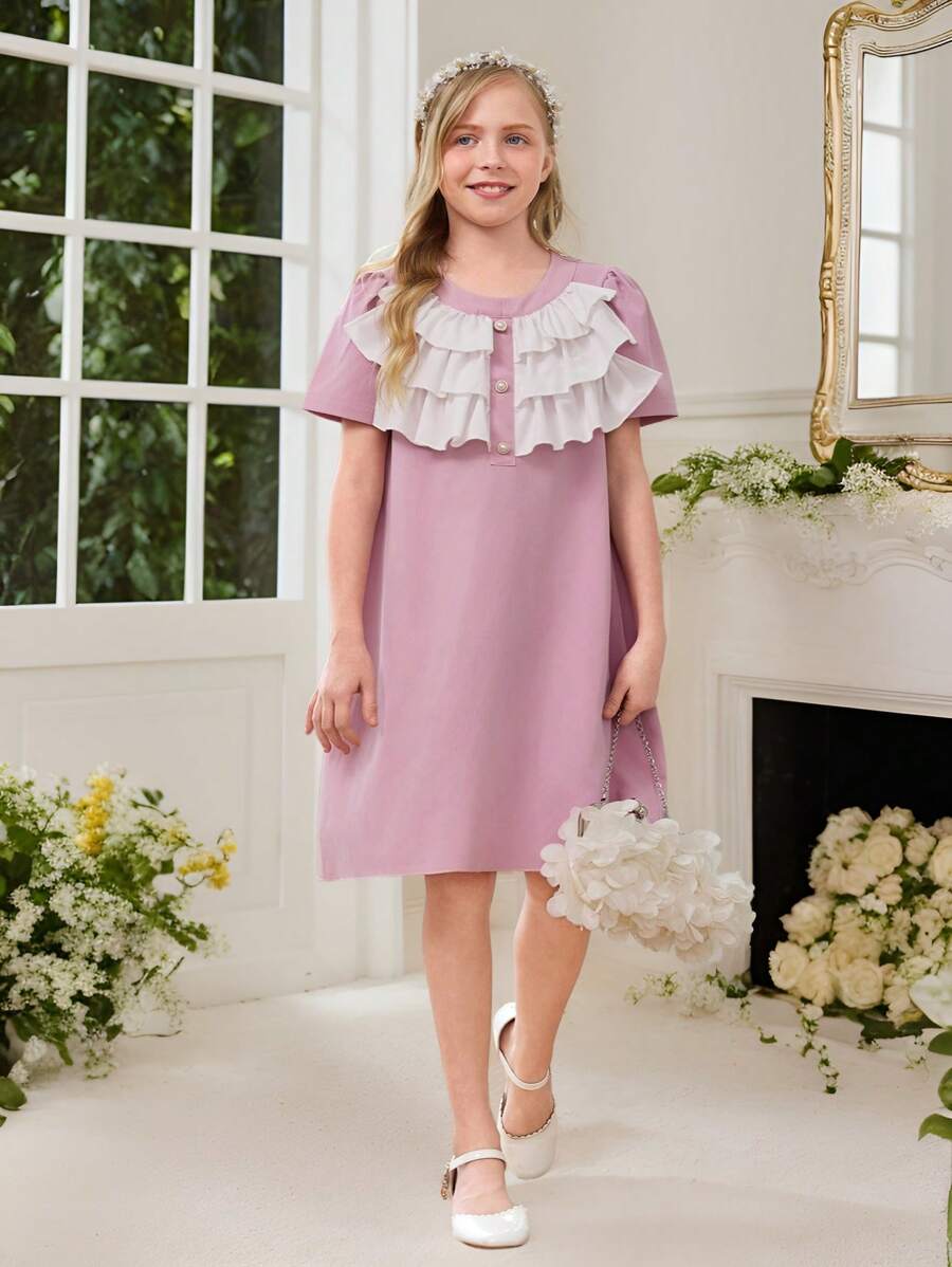 Elegantes, modisches Abendkleid mit Rüschenbesatz für Tween-Mädchen
