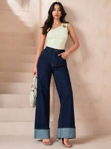 CLARA VERO Jeans casuales versátiles rectos, con bolsillos, de cintura alta y holgados para mujer