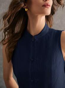 Poéselle Women's Plain Collarless Single-Breasted Casual Tank Top