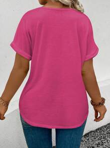 SHEIN T-shirt casual versatile da donna con scollo a V, maniche a polso e stampa a stelle, taglie comode per donne con taglie forti