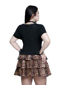 Whyspr 休闲朋克风狂欢两件套加大码女装短袖黑色上衣和豹纹迷你裙套装 - 黑色 - 查看 2