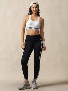 VARSITIE 条纹交叉露背无袖运动短款上衣