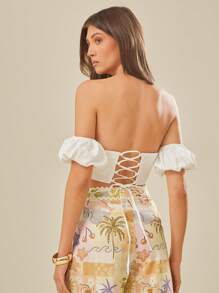 L'Amorae Women's Solid Color 3D Floral Off Shoulder Top, Fashionable For Summer, Vacation, Beach