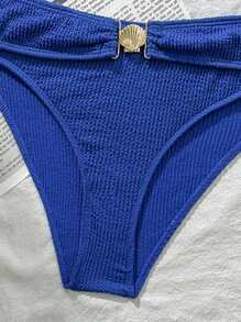 SHEIN TEENGIRL Blue Textured Metal Decor Fashionable Beachside Vacation Halter Bikini Set - Blue - View 5