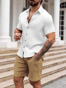 Manfinity Homme Men's Short Sleeve Shirt And Shorts 2 Pieces Set, Fashionable For Summer - Multicolor - View 3