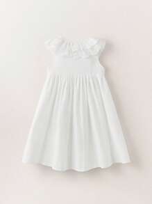 SHEIN Young Girls Vacation Cute Style Collar Seashell Button Embroidered Sundress - Beige - View 7
