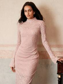 Anewsta Elegant Apricot Long Dress For Women, Sexy Slim Waist, Suitable For Spring, Summer, Vacation, Date Night - Pink - View 6