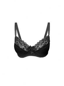 Ladies Lace Stitching Daily Matching Underwear Bra Underwire - Black - View 3