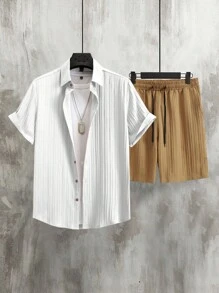 Manfinity Homme Men's Short Sleeve Shirt And Shorts 2 Pieces Set, Fashionable For Summer - Multicolor - View 1