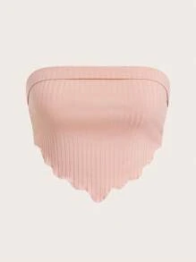 SHEIN EZwear Damen Große Größen 2-teiliges Set - Hellrosa gestricktes Bandeau-Top und weite Hose - Babypink - Übersicht 6