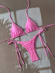Swim Mod Bộ đồ bơi bikini màu trơn cho kỳ nghỉ xuân - Hồng - Xem 1