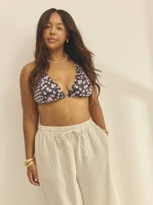 Aralina Curve Slider Triangle Spliced Print Bikini Top For Summer Beach Vacation - Multicolor - View 1