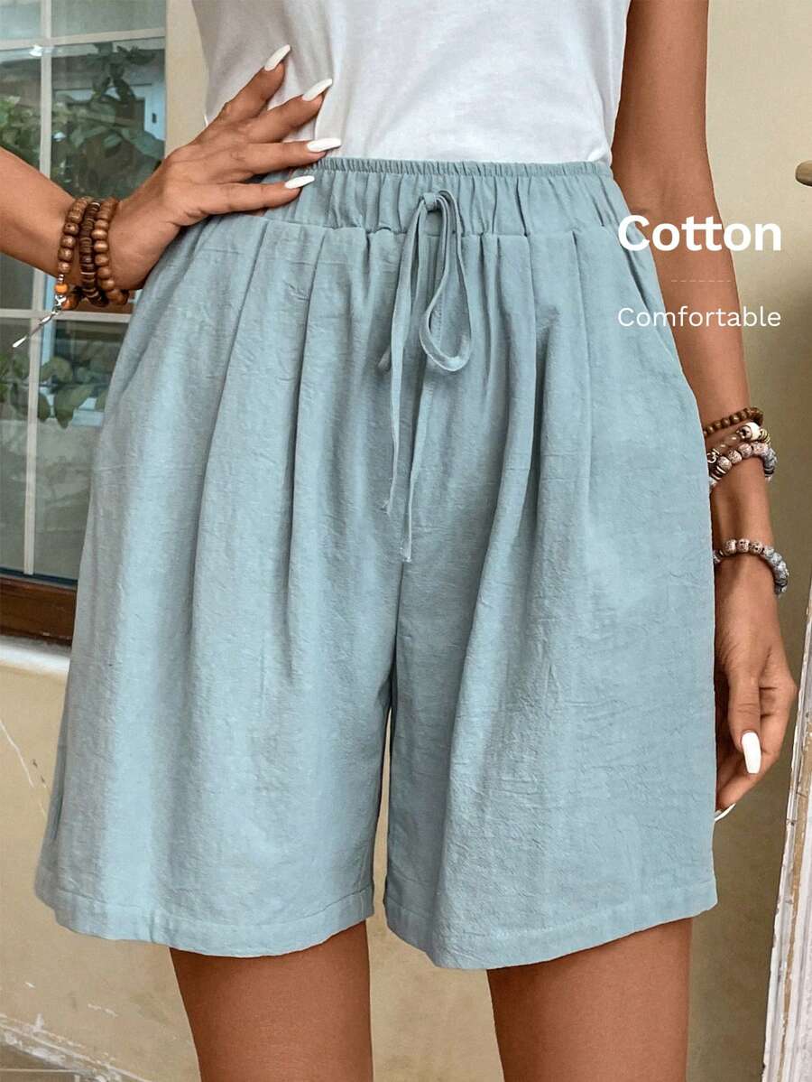 EMERY ROSE Solid Knot Front Wide Leg Shorts - Green - View 1