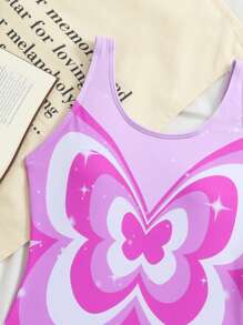 SHEIN Tween Girls Butterfly Print One-Piece Swimsuit - Multicolor - View 4