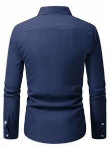 Manfinity Homme Men's Plaid Single-Breasted Casual Long Sleeve Shirt - Navy Blue - View 2