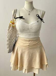 Viva Relle Plus Size Women's Lace Skirt, Summer - Apricot - View 4