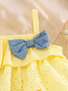 SHEIN Playful Pals 2pcs/Set Baby Girls Camisole Top + Denim Shorts Summer Outfit